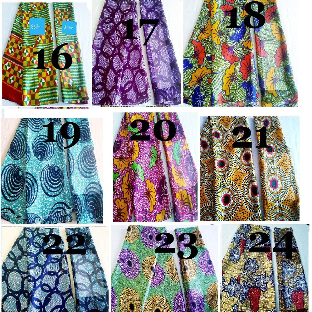 6 Yards African Ankara Wax Prints Fabric. Silk Satin & Chiffon- Choose